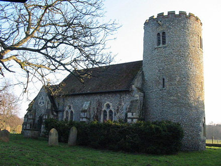 St Andrew's medieval round-tower parish church in Kilverstone, Norfolk